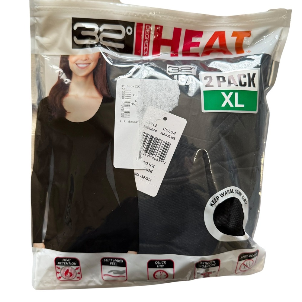 32 Degrees Heat Thermal Tops Women XL Black NEW 2-Pack Scoop Neck Long Sleeve